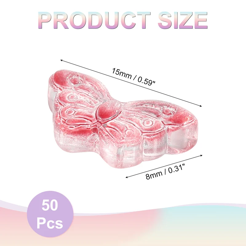 50Pcs Crystal Butterfly Beads, 8x15mm Transparent Loose Bead, Red