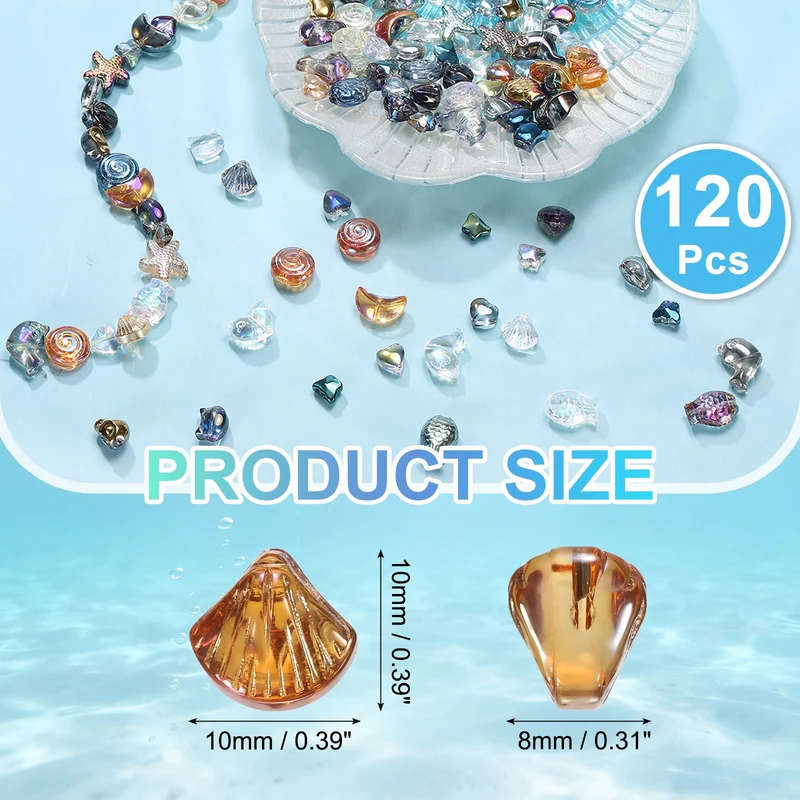 120Pcs Shell Glass Beads, Electroplate Glass Shell Bead Charm, Multicolor