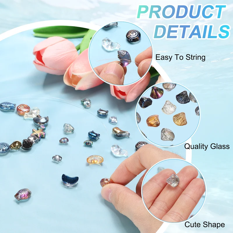 120Pcs Shell Glass Beads, Electroplate Glass Shell Bead Charm, Multicolor