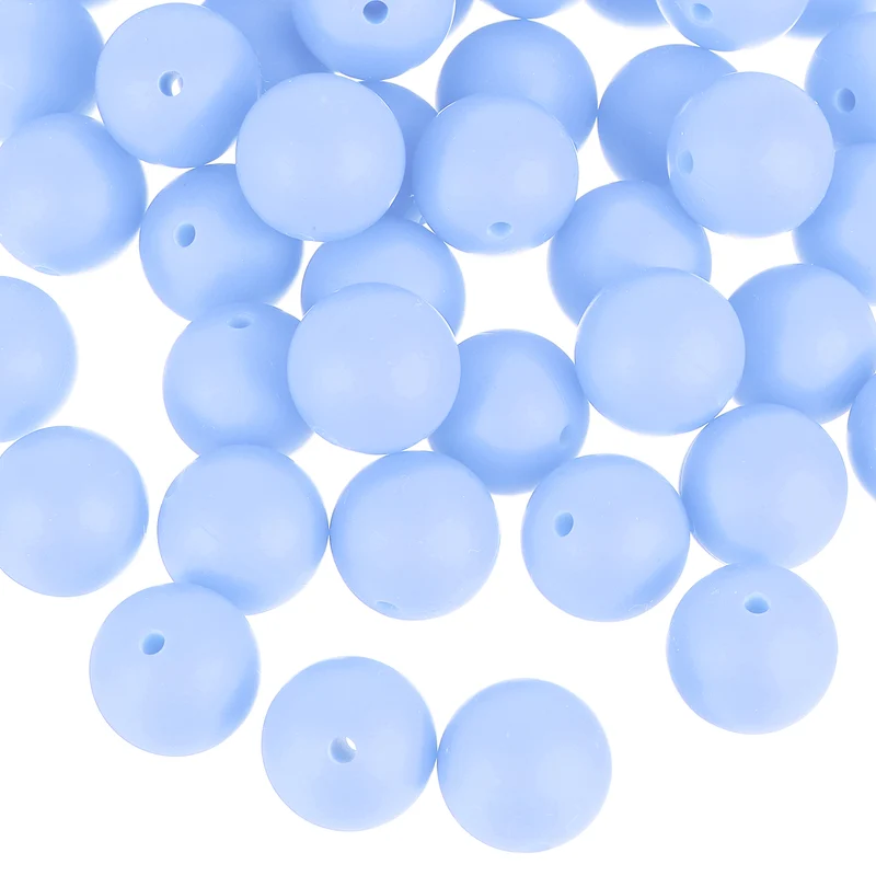50Pcs 15mm Silicone Beads, Round Loose Rubber Bead for DIY (Cyan Blue)