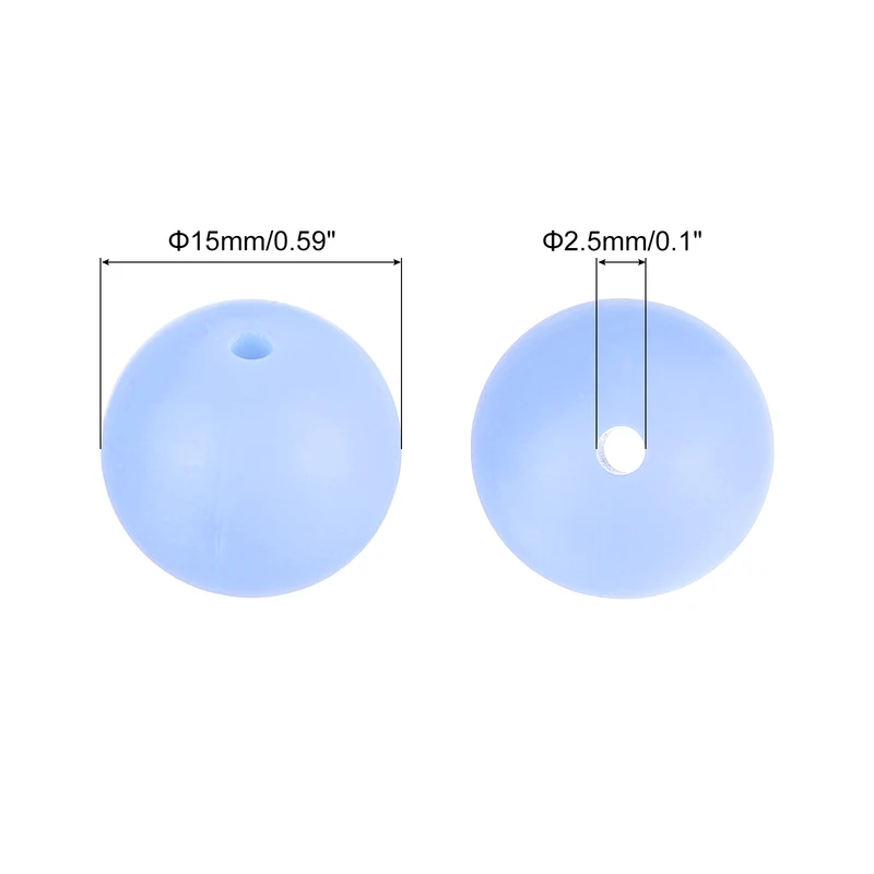 50Pcs 15mm Silicone Beads, Round Loose Rubber Bead for DIY (Cyan Blue)