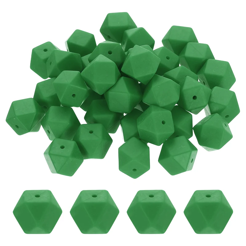 50 Pcs Silicone Beads, 17mm Loose Hexagon Rubber Focal Beads, Bright Green