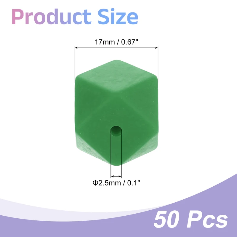 50 Pcs Silicone Beads, 17mm Loose Hexagon Rubber Focal Beads, Bright Green