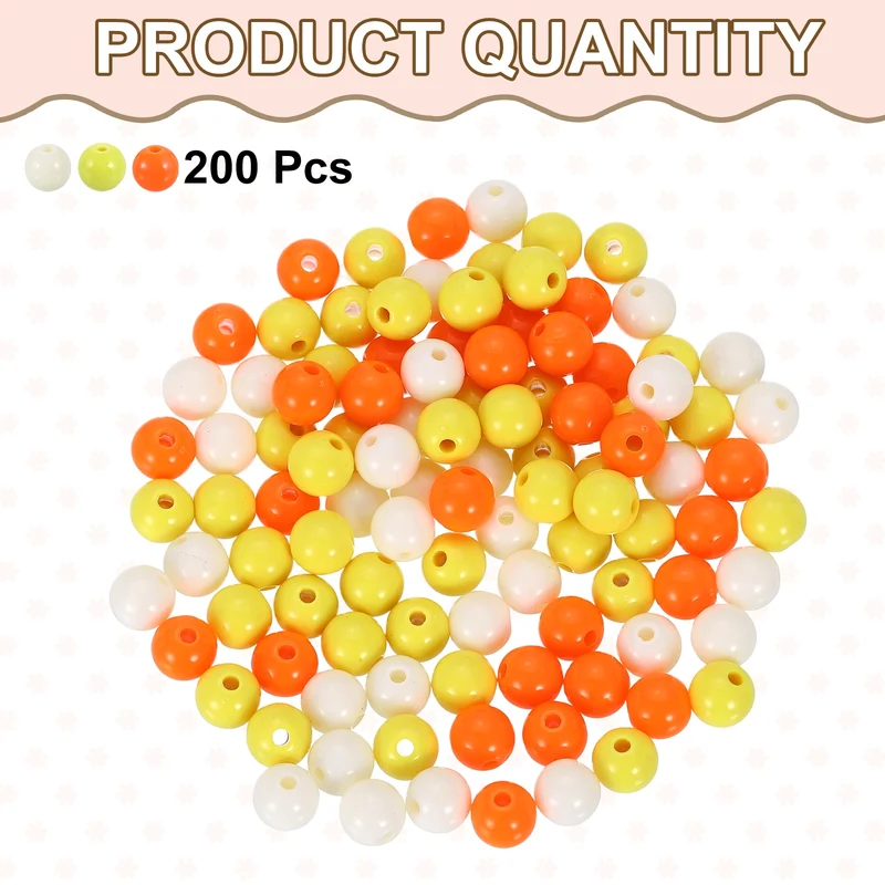 200pcs Cream Yellow Acrylic Round Beads 8mm Plastic Resin Loose Bead