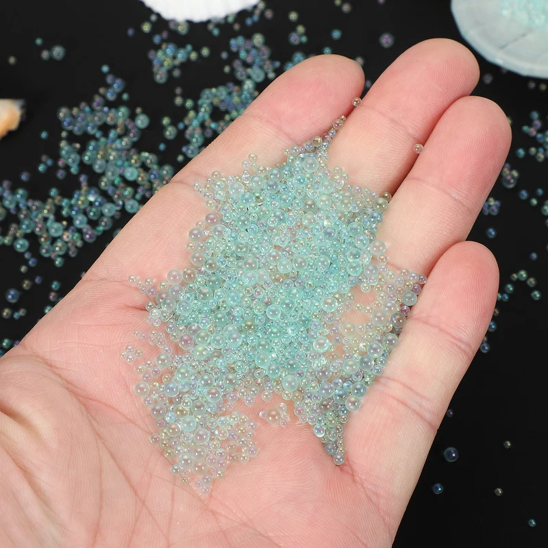 200g 1-3mm Glass Bubble Beads Iridescent No Hole Water Droplet Ball Light Green