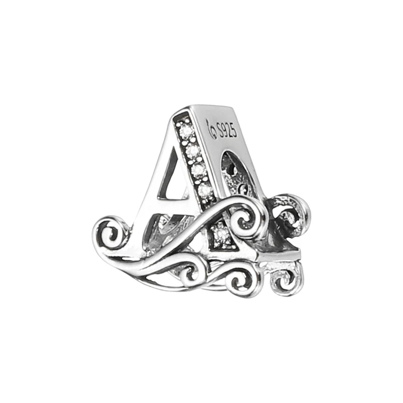 925 Sterling Silver Letter Charm, Alphabet A Letters Bead Charm, Silver Tone