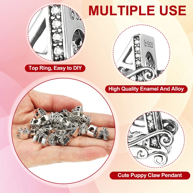 925 Sterling Silver Letter Charm, Alphabet A Letters Bead Charm, Silver Tone