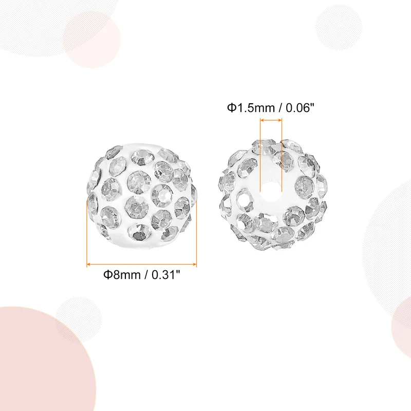 100Pcs 8mm Rhinestone Clay Beads, Polymer Clay Crystal Bead (White)