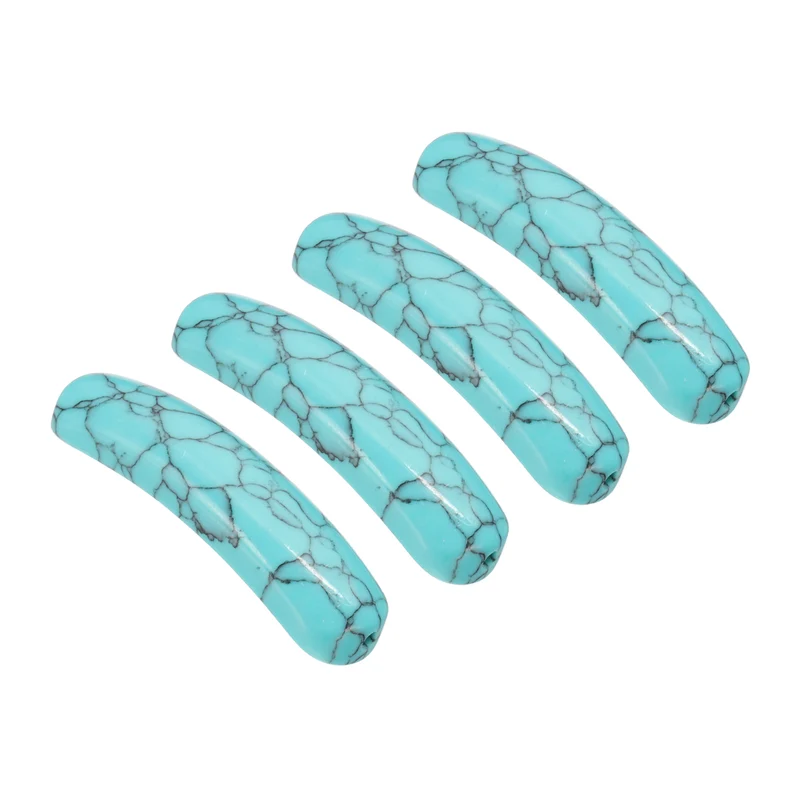4 Pcs Natural Stone, 36 x 10 mm Natural Curved Clear Quartz Stone Crystal Handmade Jade Flat Beads for DIY Crafting, Black Line Green Pine