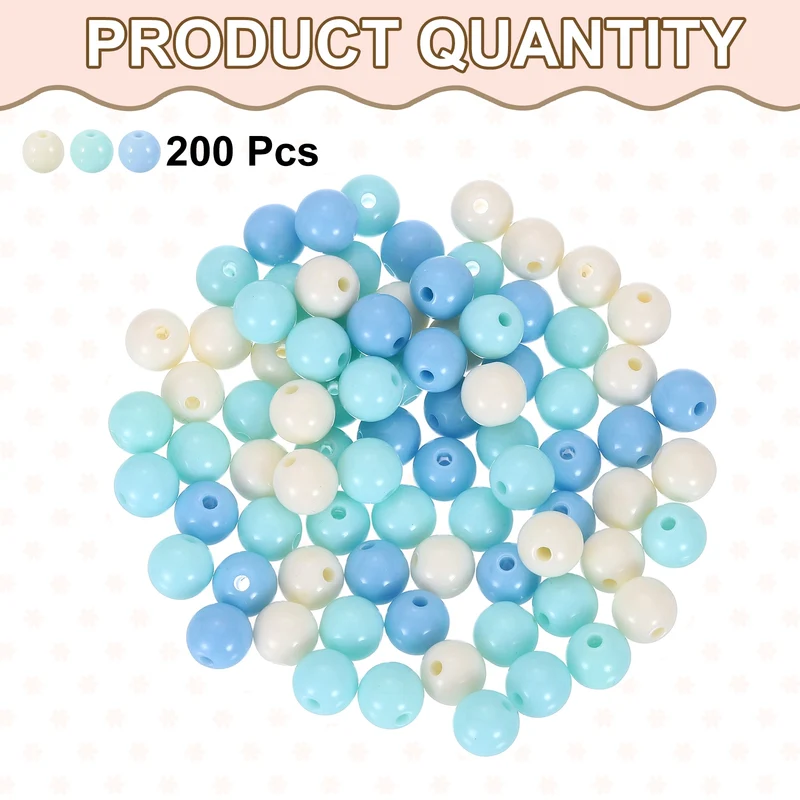 200pcs Cream Blue Acrylic Round Beads 10mm Plastic Resin Loose Bead