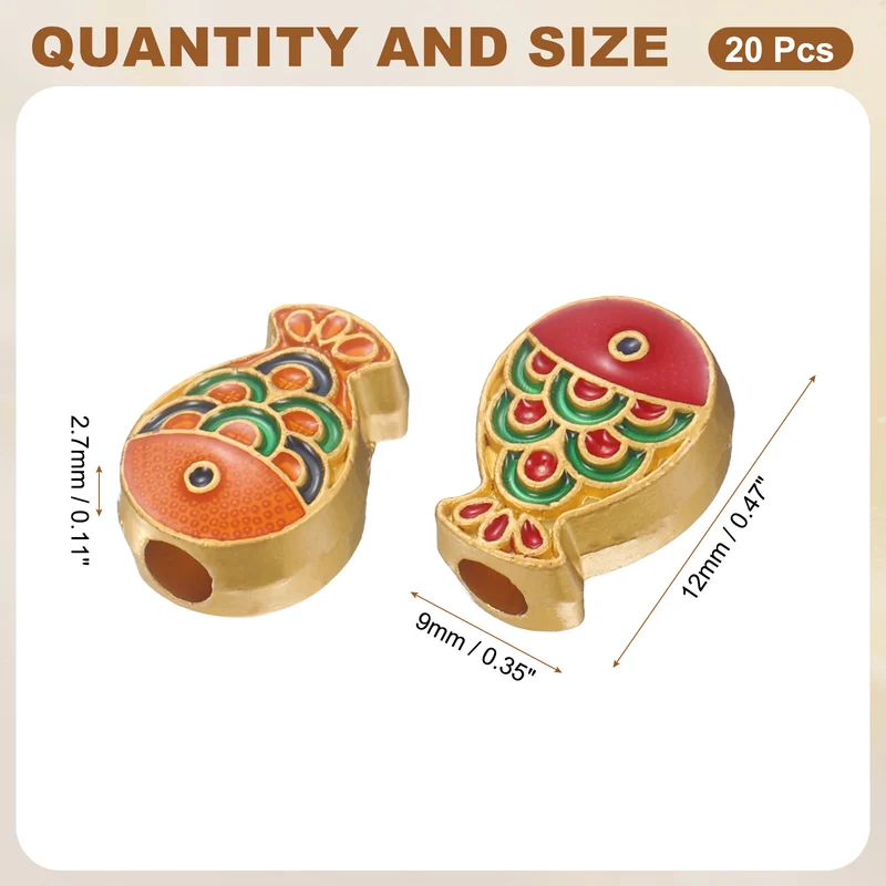 Gold Fish Beads, 20 Pcs Enamel Charm Beads Chinese Style, Red