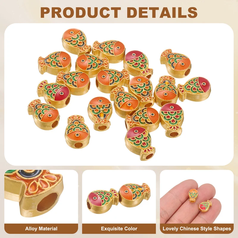 Gold Fish Beads, 20 Pcs Enamel Charm Beads Chinese Style, Red
