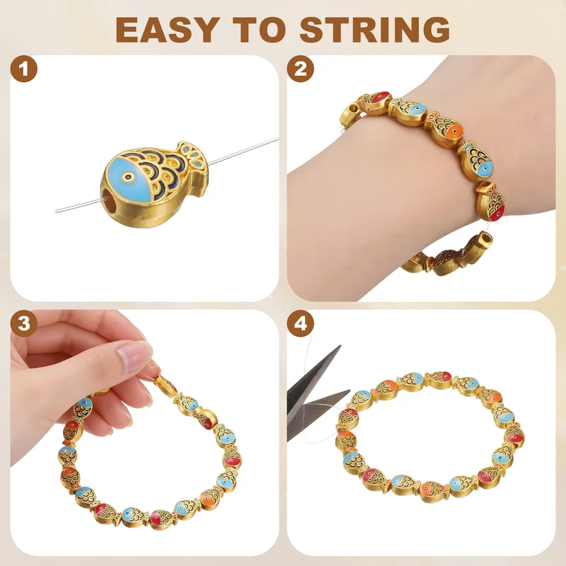 Gold Fish Beads, 20 Pcs Enamel Charm Beads Chinese Style, Red