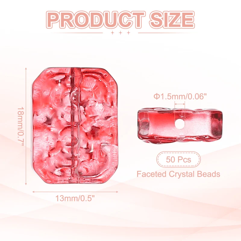 50 Pcs Faceted Crystal Beads for Jewelry Making, Glass Loose Beads, Red