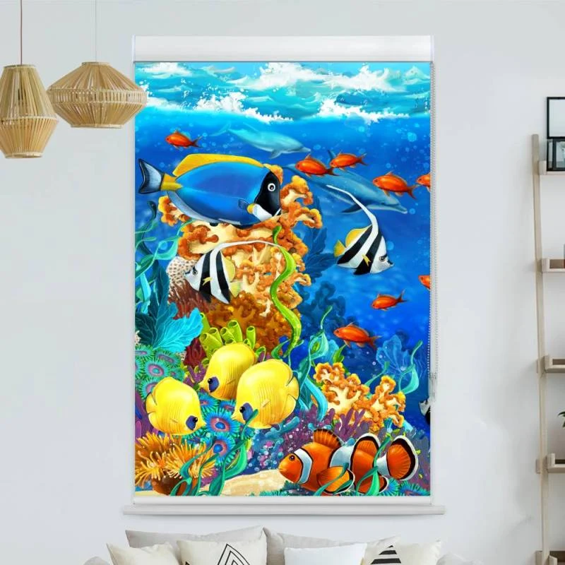 Kassettenrollo Motiv "Fische Comic" | bis B 420 x H 420 cm