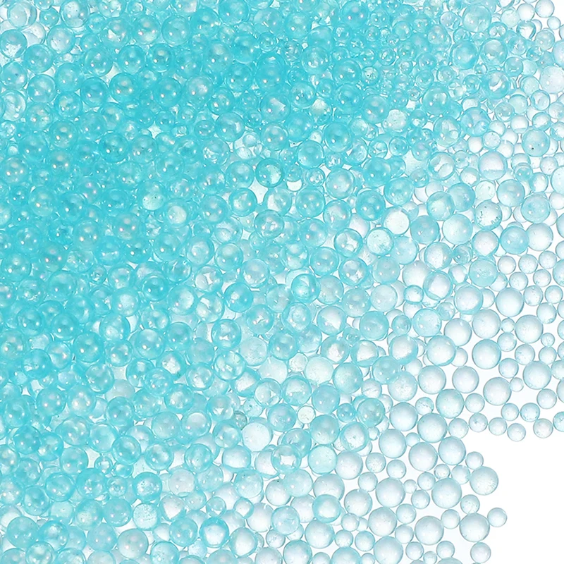 200g 1-3mm Glass Bubble Beads Iridescent No Hole Water Droplet Ball Sky Blue