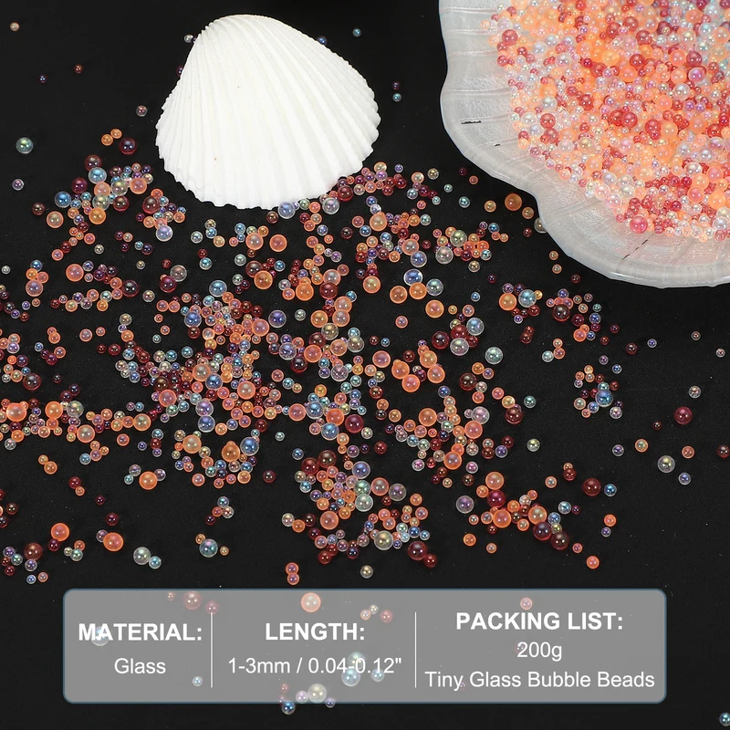 200g 1-3mm Glass Bubble Bead Iridescent No Hole Water Droplet Ball Orange Series