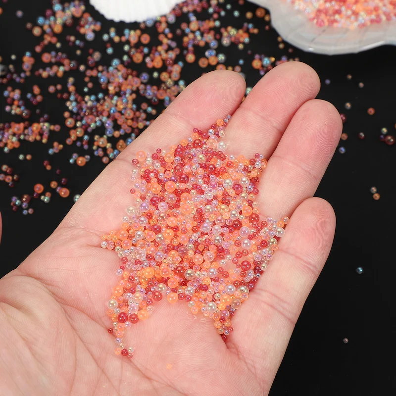 200g 1-3mm Glass Bubble Bead Iridescent No Hole Water Droplet Ball Orange Series