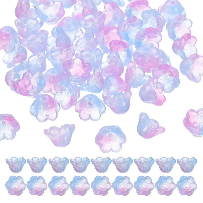 100Pcs Glass Flower Beads for Jewelry Making Loose Bead Charm Pink/Blue