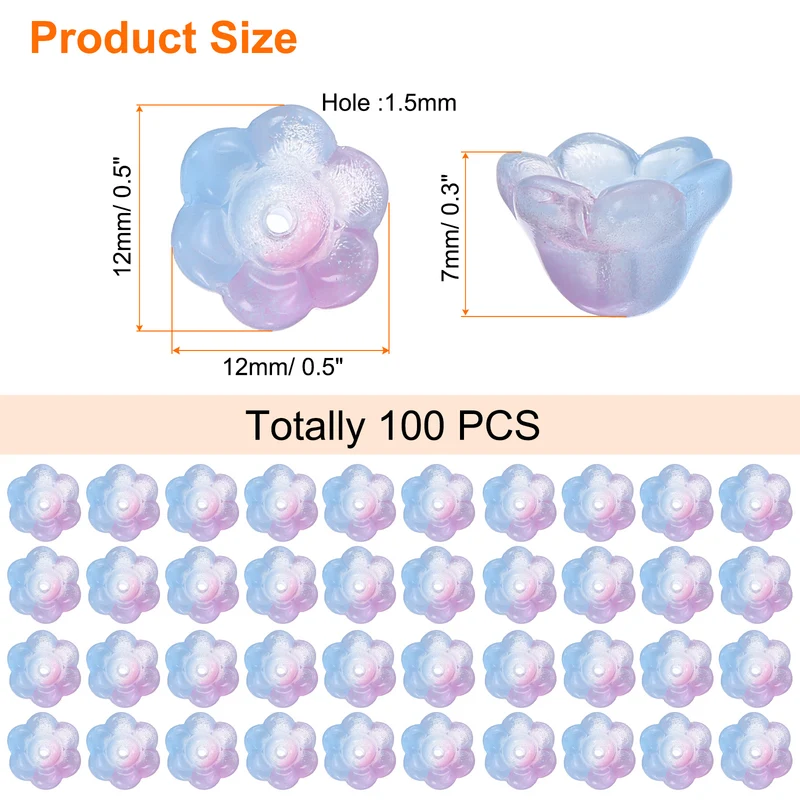 100Pcs Glass Flower Beads for Jewelry Making Loose Bead Charm Pink/Blue