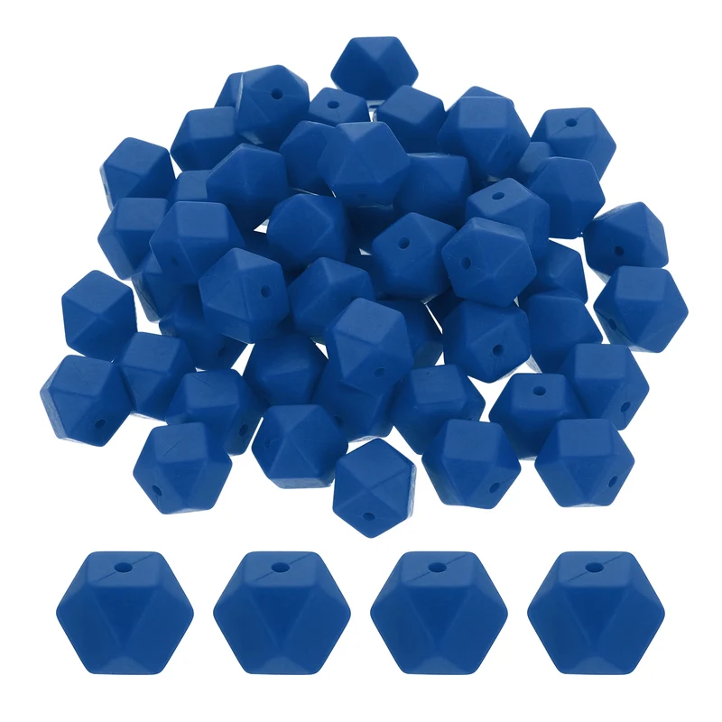 90 Pcs Silicone Beads, 14mm Loose Hexagon Rubber Focal Beads, Blue