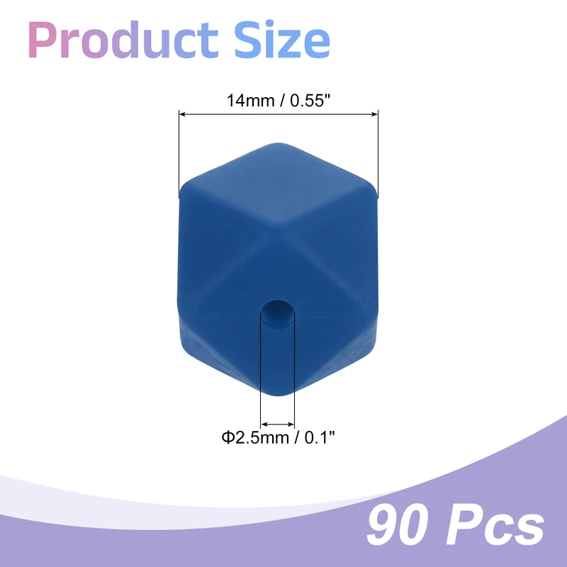 90 Pcs Silicone Beads, 14mm Loose Hexagon Rubber Focal Beads, Blue