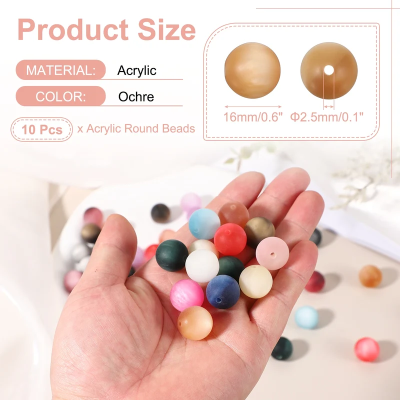 10 Pcs Acrylic Round Beads, 16mm Loose Beads for Jewelry Making, Ochre