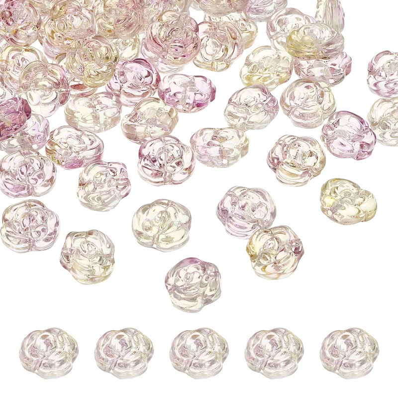 50Pcs Rose Beads 0.55" Glass Flower Rose Charm Purple