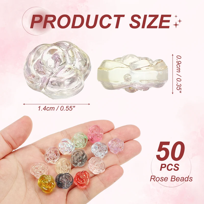 50Pcs Rose Beads 0.55" Glass Flower Rose Charm Purple