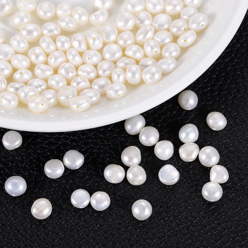 100 Pcs 6-7mm 0.8mm Side Hole Irregular Freshwater Pearl Beads, White