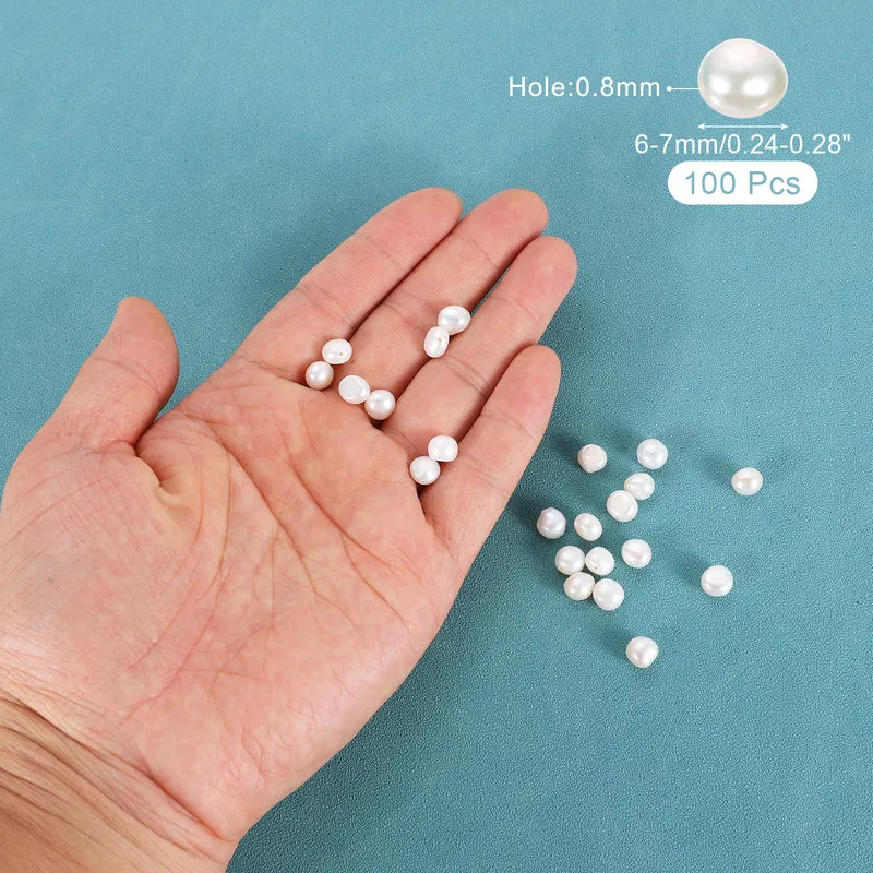 100 Pcs 6-7mm 0.8mm Side Hole Irregular Freshwater Pearl Beads, White