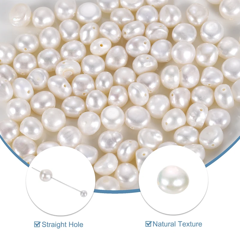 100 Pcs 6-7mm 0.8mm Side Hole Irregular Freshwater Pearl Beads, White