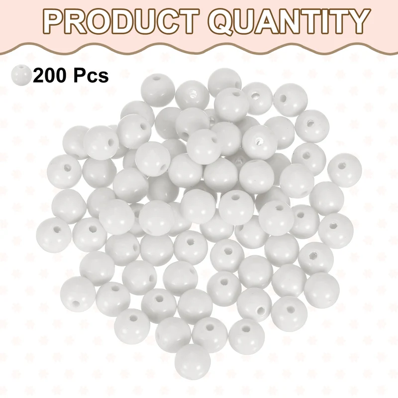 200pcs White Acrylic Round Beads 10mm Plastic Resin Loose Bead