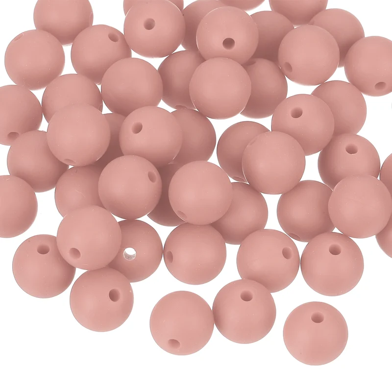 50Pcs 9mm Silicone Beads, Round Loose Rubber Bead for DIY (Dark Pink)