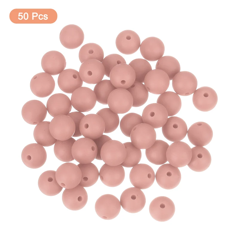 50Pcs 9mm Silicone Beads, Round Loose Rubber Bead for DIY (Dark Pink)