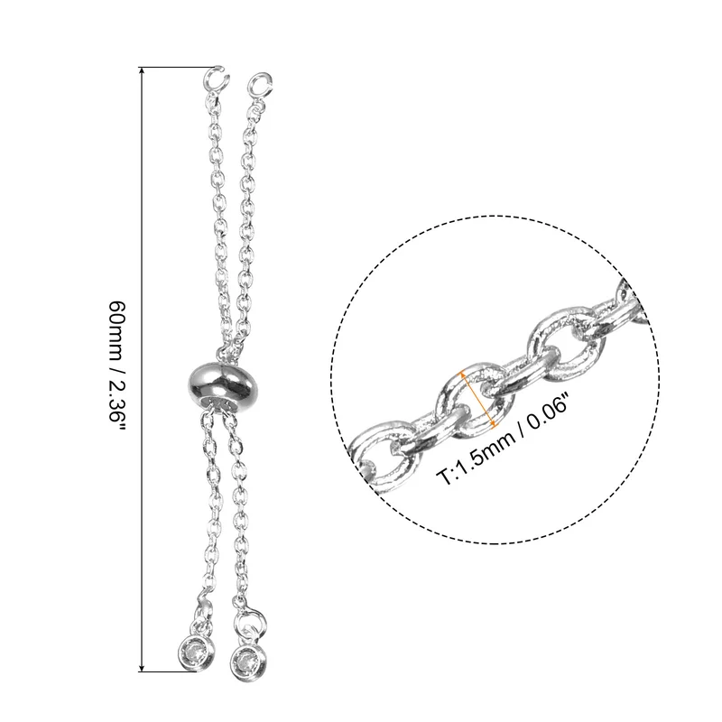 Adjustable Slider Bracelets, 6Pcs O Link Extender Connecting Chains with Rhinestone Ends for DIY Jewelry Making (Silver Tone)