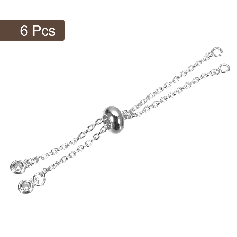 Adjustable Slider Bracelets, 6Pcs O Link Extender Connecting Chains with Rhinestone Ends for DIY Jewelry Making (Silver Tone)