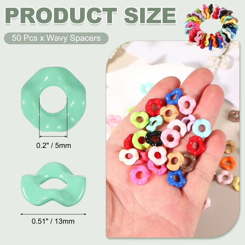 50 Pcs Wavy Spacers, Acrylic Flower Beads Wave Focal Bead, Turquoise Blue