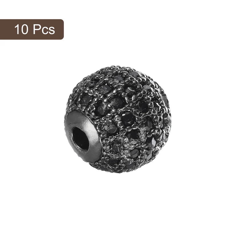 Charm Rhinestone Beads, 10Pcs 10mm Zircon Pave Spherical Spacer Beads for Bracelet Jewelry Making (Metallic Black+Black)