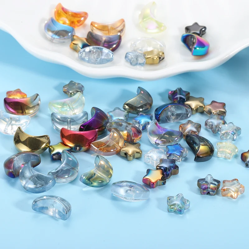 60Pcs Star Moon Shaped Beads, 2 Style Acrylic Spacer Beads Mix Colors