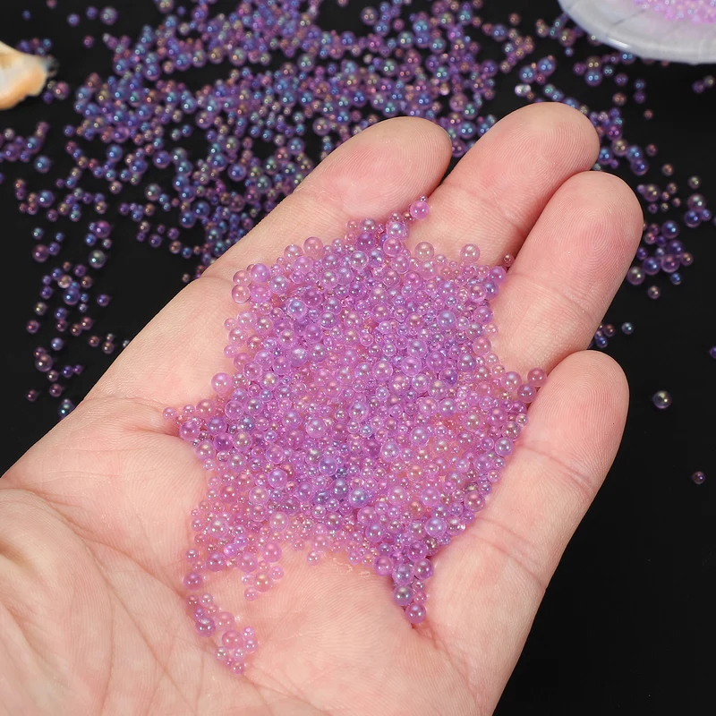 200g 1-3mm Glass Bubble Beads Iridescent No Hole Water Droplet Ball Light Purple