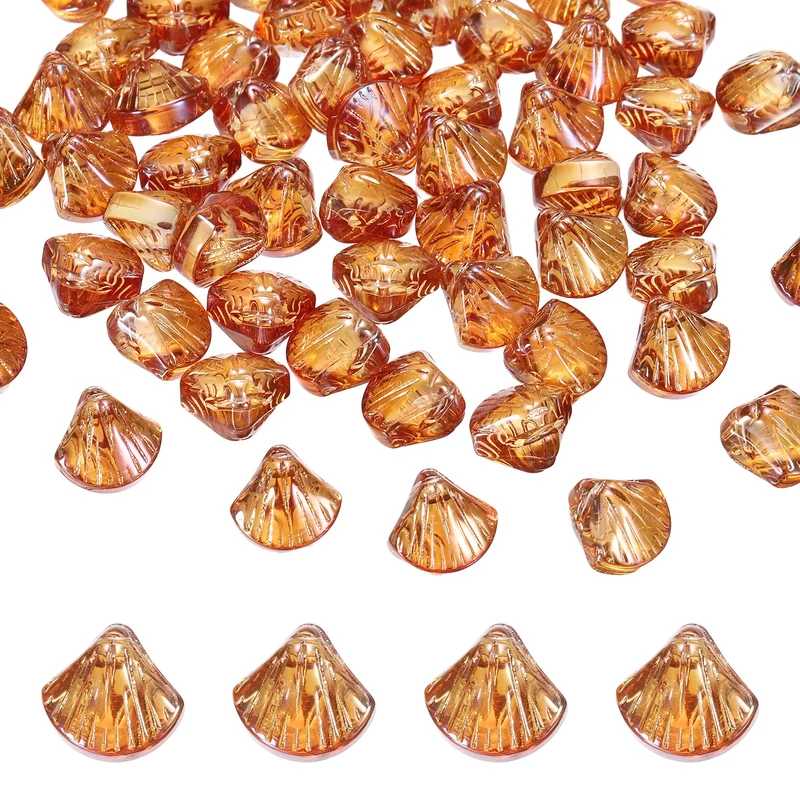 120Pcs Shell Glass Beads, Electroplate Glass Shell Bead Charm, Clear Gold