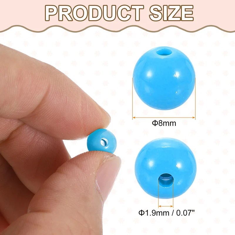 200pcs Light Blue Acrylic Round Beads 8mm Plastic Resin Loose Bead