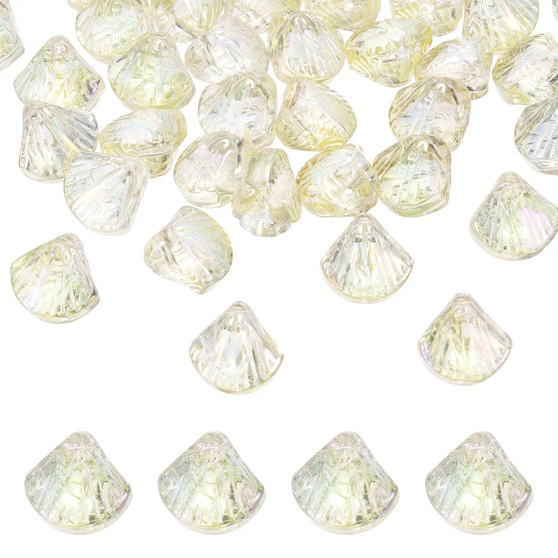 120Pcs Shell Glass Beads, Electroplate Glass Shell Bead Charm, Light Yellow