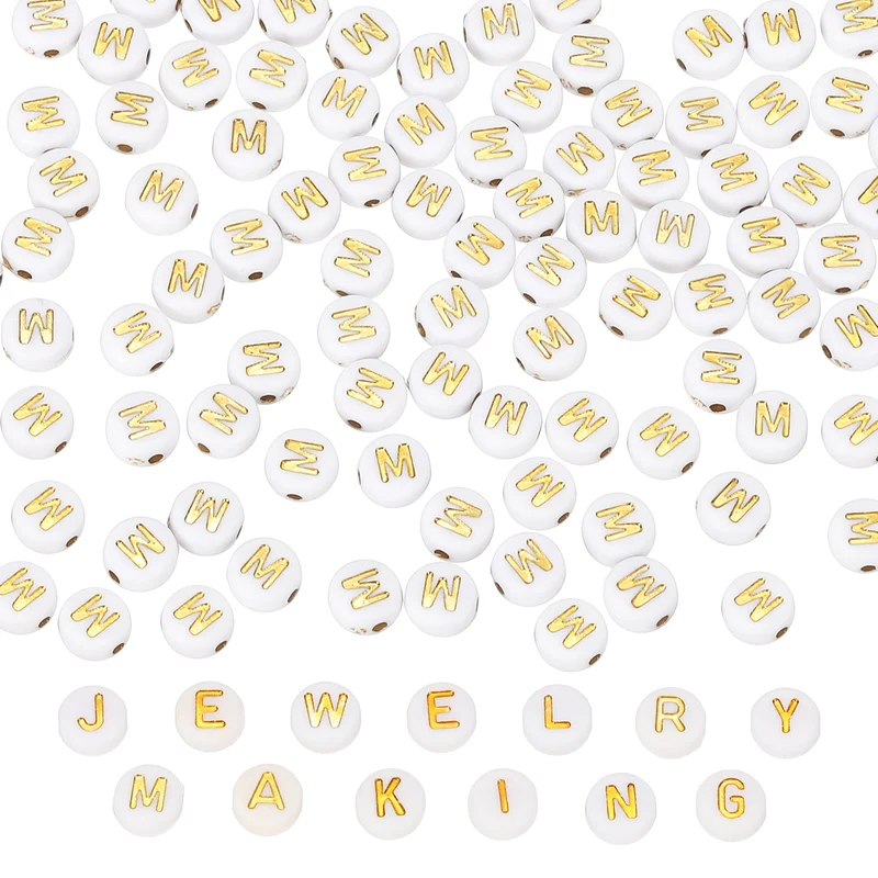 Alphabet Beads, 100 Pcs Gold Letter Beads Acrylic Charms, 4x7mm, Letter M
