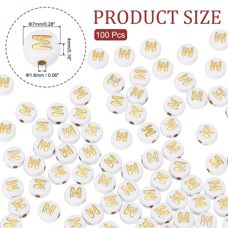 Alphabet Beads, 100 Pcs Gold Letter Beads Acrylic Charms, 4x7mm, Letter M