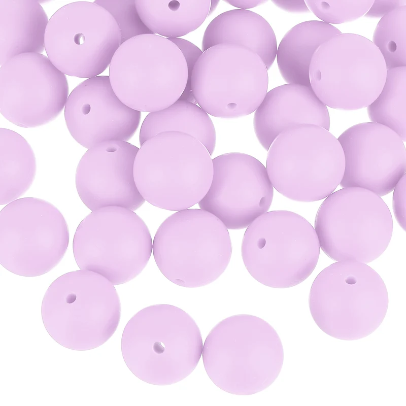 50Pcs 15mm Silicone Beads, Round Loose Rubber Bead for DIY (Lilac)