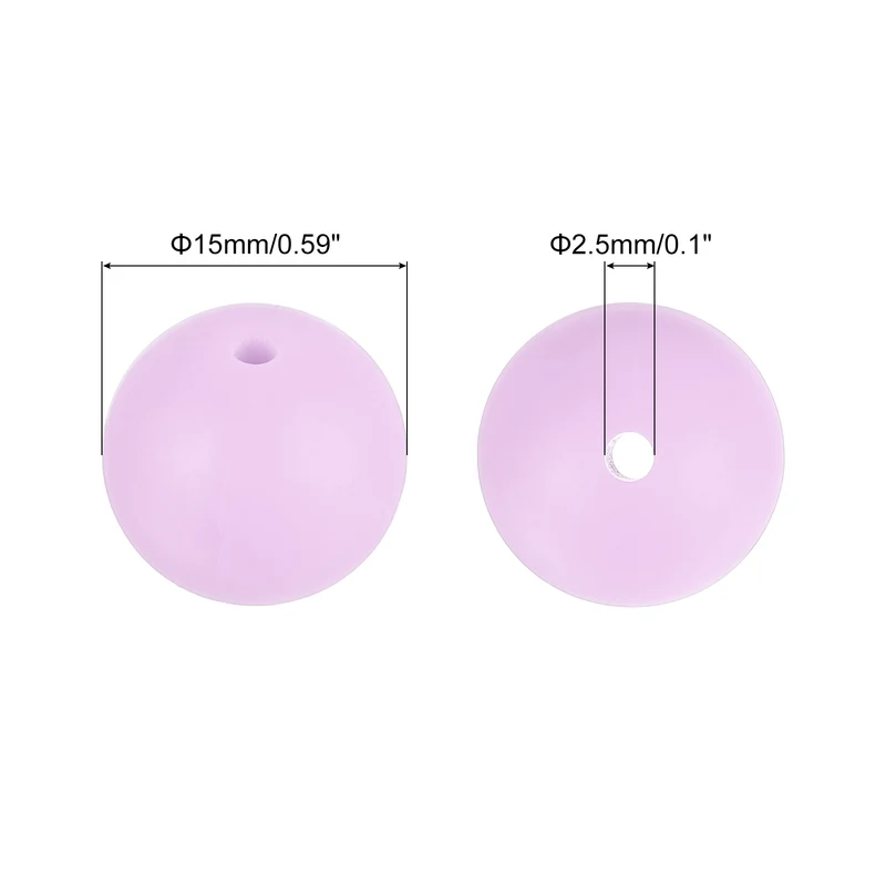 50Pcs 15mm Silicone Beads, Round Loose Rubber Bead for DIY (Lilac)