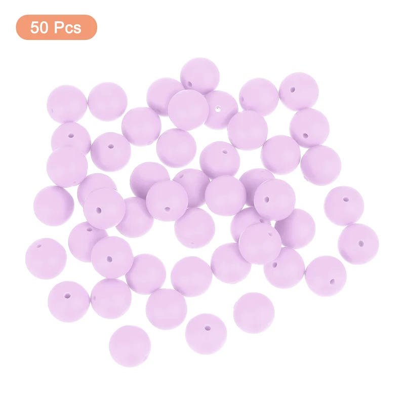 50Pcs 15mm Silicone Beads, Round Loose Rubber Bead for DIY (Lilac)