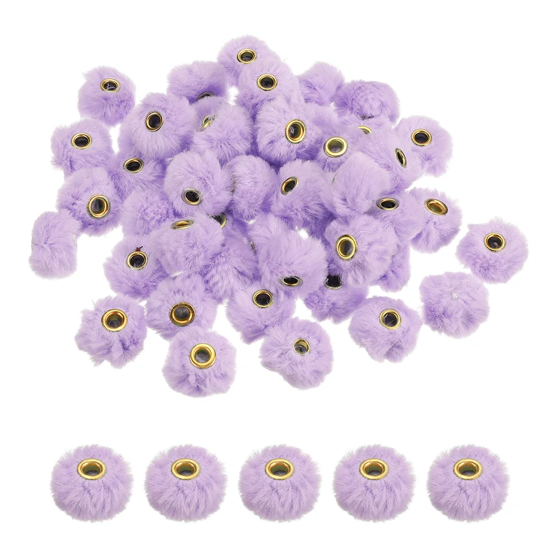 50Pcs Pom Pom Beads, Faux Fur Fuzzy Spacers Bead with 4mm Hole, Pink Purple